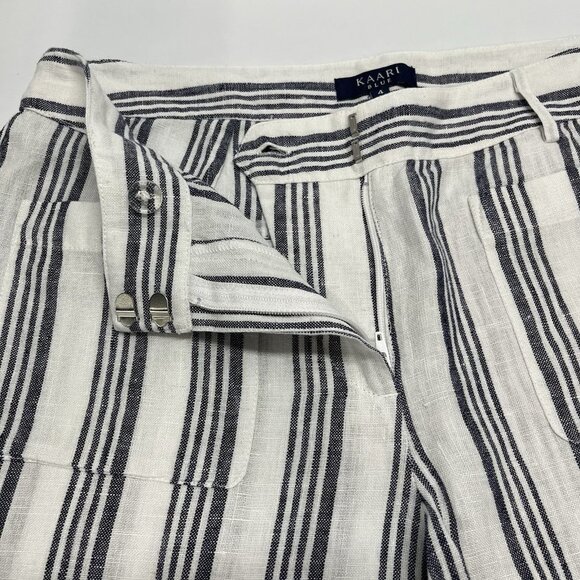 Kaari Blue 100% Linen Wide‎ Leg Cropped Pants Culottes Size 4 Pockets Casual - Picture 3 of 11